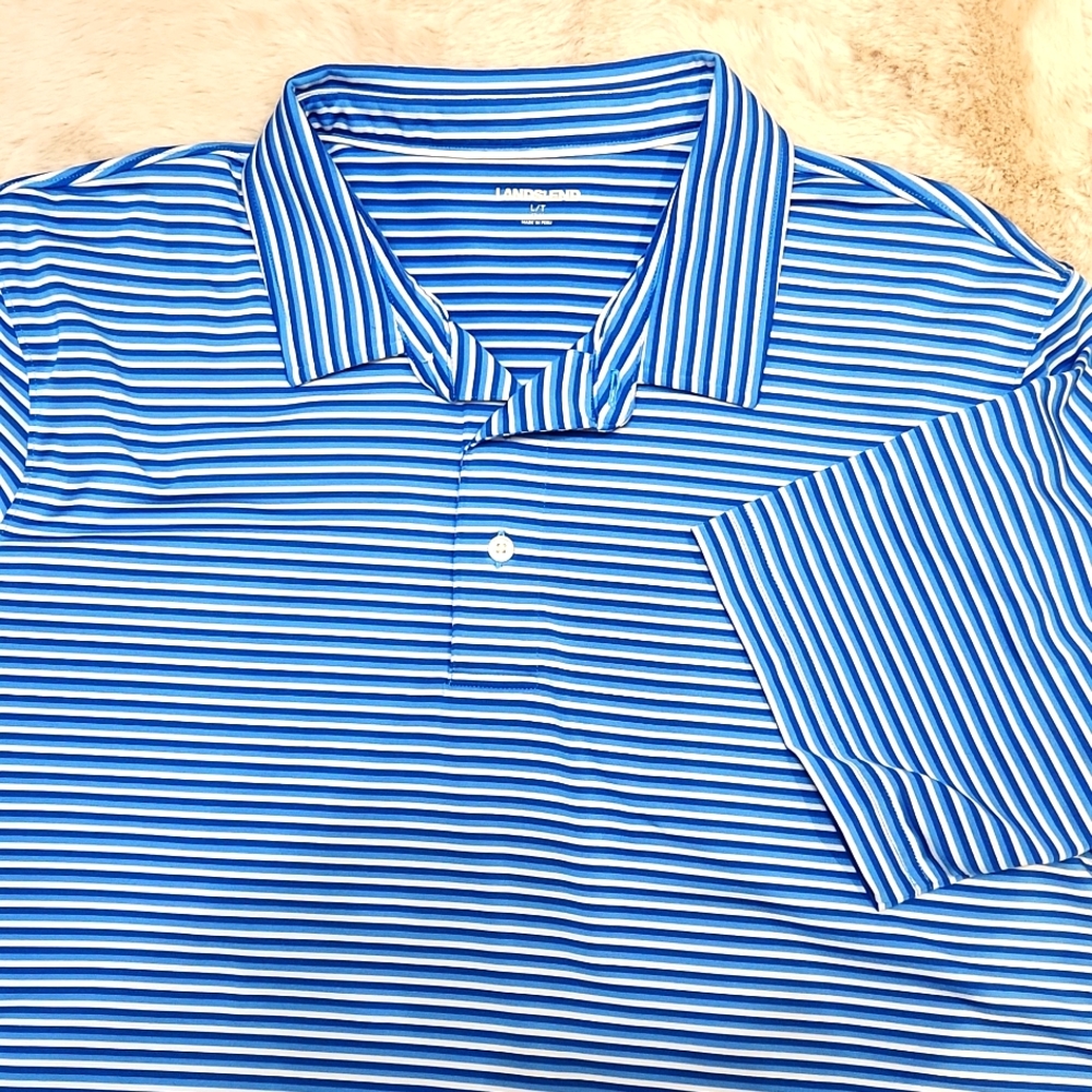 Lands End Men's Striped Polo - large tall